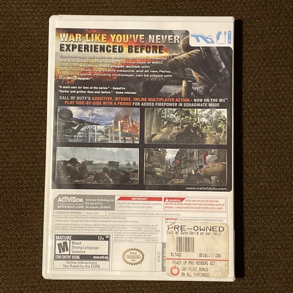 Call of‎ Duty: World at War (Nintendo Wii, 2008) Complete CIB Tested